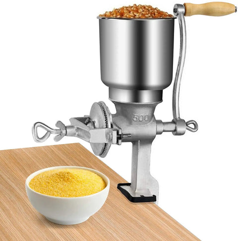 Table Clamp Manual Grain Grinder For Corn, Wheat, Nut, And Coffee Beans, Aluminum Alloy Body With Adjustable Grind Coarseness, Hand Crank Action, Stable Clamp For Home Kitchen Or Small Scale Commercial Use