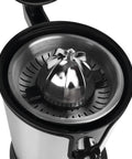 Top view of electric citrus juicer with stainless steel pulp control, suitable for efficient lemon and orange squeezing.