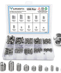 250-Piece Set Screw Kit For DIYers, Metric M3 Through M8, 304 Stainless Steel Cupped And Hex Head Grub Screws in organizer box.