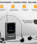 Digital Wireless Karaoke Microphone System With Mini Receiver And Bodypack Transmitter, shown with headset and lapel mics.