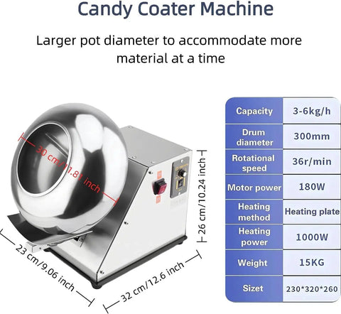 Pro Grade Stainless Steel Sugar Coating Machine Featuring Adjustable Rotating Drum For Chocolate And Candy Making Automatic Tablet Coating Dryer Quick Heat Dissipation with large pot