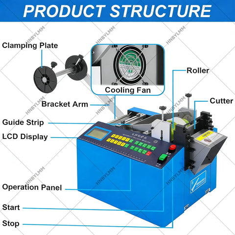 Fully Automatic Heat Shrink Tube Cutter Machine With Lcd Display 300W Electric Cable Cutting Tool Precision 0.1Mm Accuracy showing product structure elements.