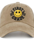 Front view of Too Cool For 1st Grade Mesh Baseball Hats For Men And Youth Trucker Cap Style with breathable cotton blend design.