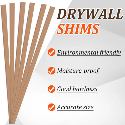 200 Piece Heavy Duty Cardboard Drywall Shims For Straightening Wavy Studs And Lifting Baseboards No Sweat Butt Joint Tuck Rock Solid Kraft Board Keeps Your Walls Plumb And True Always, showing dry wall shims in a row.