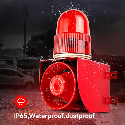 Red IP65 Beefy Sound And Light Alarm Siren With LED Strobe 120dB Outdoor Security Horn 25W AC110V weatherproof in rain