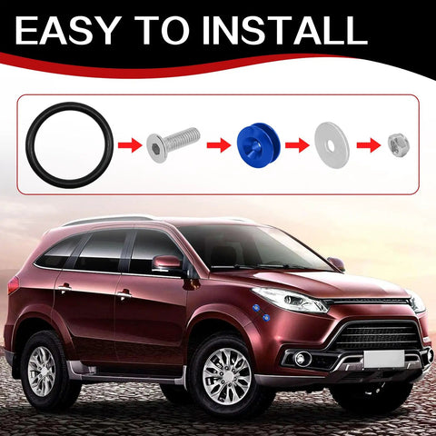 Universal Car Bumper Quick Release Fastener Kit With Stainless Steel Bolts installation diagram and red SUV in background.