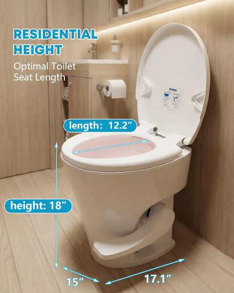 Ultimate Road Ready RV Toilet With 18.5 Inch Residential Height And Soft Close Seat Lid For Campers And Motorhomes To Deliver Home Sweet Home Vibes On Every Trip