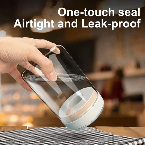 Big Capacity Airtight Coffee Bean Storage Jar With Date Tracker Locks In Peak Roast Freshness Keeps Your Stash Fresh As Ever One Way Valve And Silicone Seal blocks humidity, shown being sealed.