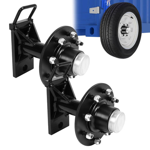 Industrial Grade Shipping Container Wheels Featuring An 8x6.5 Lug Pattern With Super Badass 8000 Lbs Capacity Expertly Crafted From Premium Steel for hauling freight daily, showing axles.