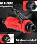 WORKPRO 1/4-inch pneumatic straight die grinder, red body with black trigger, includes 1/4" & 1/8" collets.