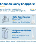 Graphic showcasing All In One Filter Replacement Starter Kit For 2.0 Brew Systems with side and rear reservoir holder options.