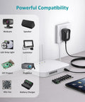 Do It All 24W AC To DC Power Adapter Kit for LED strips and more, shown with compatible devices like cameras and routers.