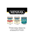 The Game Changer Polycrylic Protective Finish Spray For Interior Wood Projects displayed with Minwax prep and stain cans.