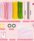 Pipe Cleaners Craft Kit With 600 Pieces In 6 Vibrant Colors Chenille Stems, Floral Wires, Tape, Stamens, Paper, Ribbon