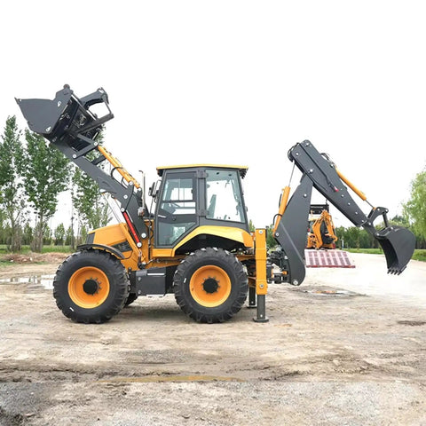 Towable Backhoe Loader With Front End Loader And Excavator Capabilities For Remote Job Sites Farm And Construction Environments