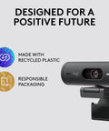 Straight Up 1080P Webcam With Smart Auto Lighting Show Mode Built In Noise Cancelling Mics Privacy Shutter Goes Hard On Zoom Teams And Google Meets For Crisp Streaming Experience Matte Black highlighting eco-friendly design and responsible materials.