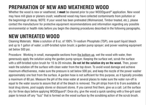 Preparation instructions for Heavy Duty Exterior Wood Preservative And Semi Transparent Stain In Warm Pecan with cleaning method.