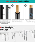 Installation steps for Heavy Duty Folding Table Risers 8 Pack Adjustable Leg Extenders for Straight And Bent Legs.
