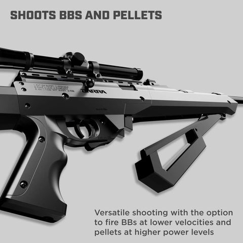 Powerful BB and pellet rifle for adults with 20 inch rifled barrel, adjustable fiber optic sights and 4x15 scope