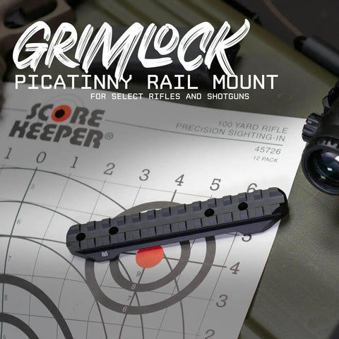 Grimlock Picatinny Rail Mount For Mossberg Shotguns 500 590 835 930 Shockwave on shooting target background