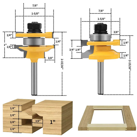 Pro Grade Raised Panel Router Bit Set Three Piece One Quarter Inch Shank Tongue And Groove Cabinet Door Router Bits For Woodworking Pros And DIYers Perfect For Door And Window Joinery Tenon Cutter Diameter One And Five Eighths Inch