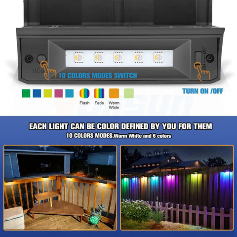 12 Pack Solar Deck Lights Outdoor Waterproof Step Fence Lighting With Warm White And Cool White LEDs Long Lasting 1800mAh Battery