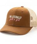 Brown Trucker Hat With Ventilated Top Holes, Breathable All Season Cap For Running, Hiking, Cycling And Daily Wear, Featuring Im Literally Just A Girl Humor Design In A Classic Chill Style