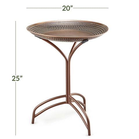 Tranquility 20 Inch Copper Bird Bath With Pure Copper Basin Bronze Finish And Durable Aluminum Base for Outdoor Gardens