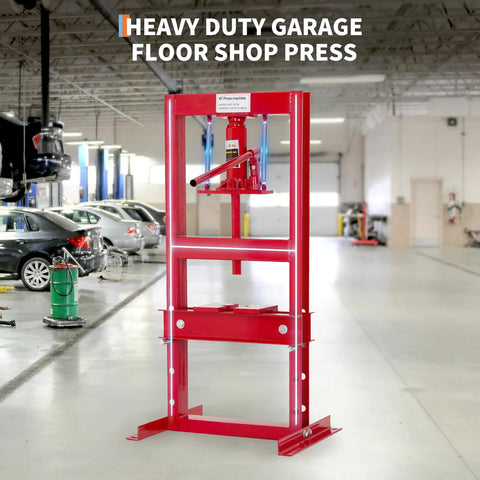 Badass 6 Ton Hydraulic Press H Frame Shop Press With Two Steel Plates And Adjustable Table For Metal Bending Straightening And Heavy Duty Garage Mods Built Different in a garage setting.