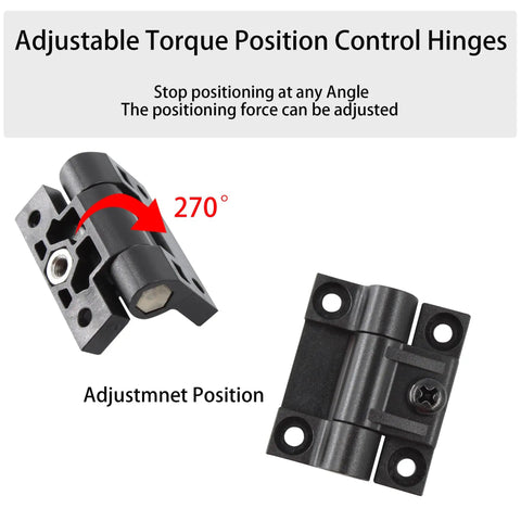 2 Pack Adjustable Torque Position Control Cabinet Door Hinges Black Plastic Hinge Set With Screws 43x36mm 6mm Thick