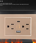 Heavy Duty Wall Outlet With Dual Usb And Type C Charging Ports, 15 Amp Electrical Receptacle in gold finish with flame resistant shell.