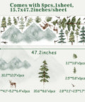 Peel And Stick Mountain Forest Wall Decals Set With Pine Trees Deer And Birds For Kids Room And Nursery Decor On A Large 15.7x47.2 Inch Sheet