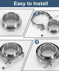 Installation steps for pair of V Band Clamps with Flanges for Auto Exhaust 1.75 Inch 304 Stainless Steel Easy Install 2 Piece Set