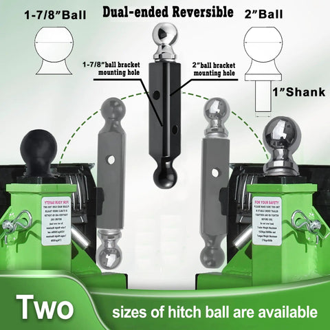 Heavy Duty Electric Trailer Dolly Moves 3600 Lbs With Ease dual-ended reversible hitch ball with 1-7/8" and 2" sizes.