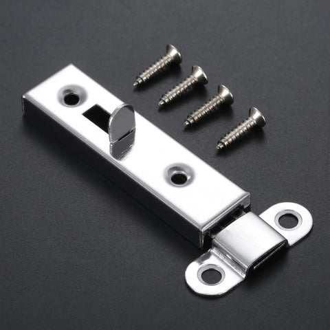 Solid Snap Bolt Screw Lock for Sliding Door Window Gate Hasp Latch Metal with matching screws on a dark background.