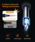 Close-up of 52in1 Mini Precision Screwdriver Set With S2 Military Grade Alloy Bits showing magnetic bit connection details and durability icons.