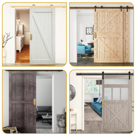 Gold Stainless Steel Barn Door Handle Pull Plates Set Of 2 With Mounting Screws for Sliding Doors and Kitchen Cabinets on various doors