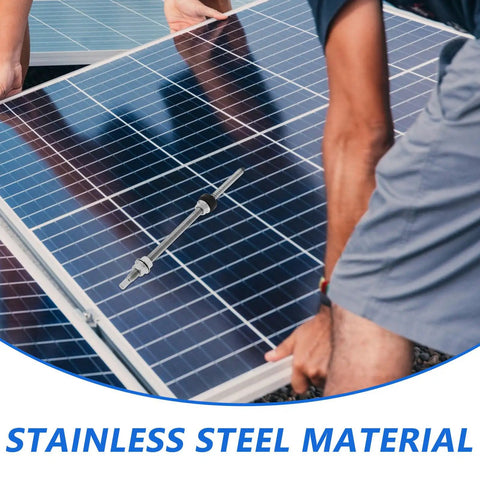 Heavy Duty Adjustable Solar Hanger Bolts Featuring Dual Thread Stainless Steel Construction installed on solar panels.