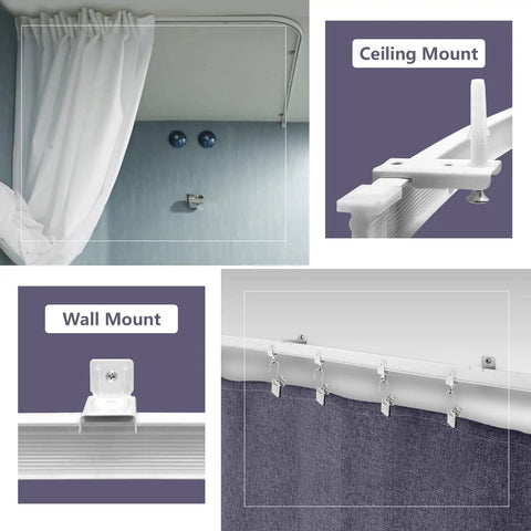 Flexible Bendable Ceiling Curtain Track 16 Ft White Wall Mount Sliding Curtain Rail System With Clips For RV Room Divider And Home Windows, No Fuss Install, Curved For Angled Ceilings, Clips Included, Durable Aluminum Rail, Ideal For RVs And Homes, ceiling and wall mount with clips