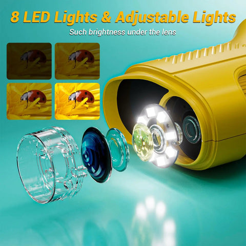 Awesome Handheld 50X To 1000X Pocket Microscope With Eight Adjustable Led Lights For Photo And Video Science Kit Toys For Kids Ages Three To Twelve Orange, yellow LED lens close-up