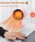 Compact Desk Heater That Cranks 1200W With PTC Ceramic Heating, 160 Degree Auto Oscillation, 90 Degree Tilt, Pink on office desk