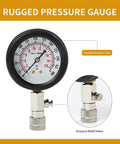 Front view engine compression tester gauge with black rubber case and knurled metal connector, 0-300 PSI