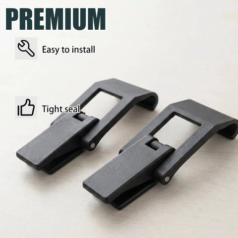 Heavy Duty Case Latch Replacement Set Black Two-Hole Mount Hardware. Two black metal latches for toolbox repair, easy install, tight seal.