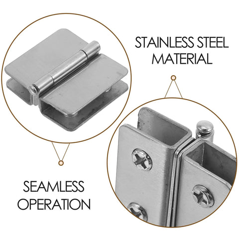 Close-up of Stainless Steel Glass Cabinet Hinges Two Pack Double Sided Adjustable Doors for Wine Cabinets and Display Cases Durable Heavy Duty Hardware Lurrose Set Included, showing seamless operation and stainless steel material.