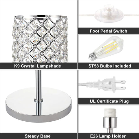 Lit Crystal Floor Lamp With Sparkling K9 Crystal Shade For Living Room Bedroom Dorm Office Or Hotel, components overview