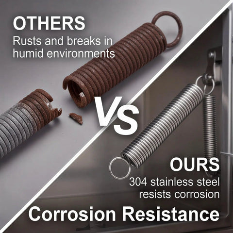 Comparison of rusted extension springs versus Top Grade 20-Pack Extension Springs 0.02 By 0.16 By 0.98 Inches Made From Premium 304 Stainless Steel.