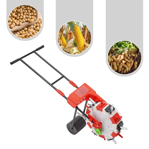 Walk Behind Seed Planter For Row Crops, Manual Seeder Machine For Peanuts, Corn And Beans With Precision Sowing Of 1 To 2 Seeds