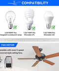 Image showing compatibility of Ceiling Fan Remote Control Kit Universal 3-Speed Fan And Dimmer Light with light bulbs and fan motor.