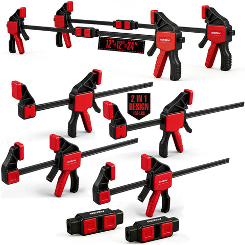 12 Inch Bar Clamps Set With Quick Release For Woodworking, 150 Lbs Load Per Clamp, Includes 2 Clamp Connectors And Spreader