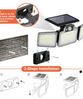 280 LED Solar Flood Security Lights With Remote Control Outdoor Motion Sensor Lights Waterproof For Porch Patio Yard Garage 2 Pack Plug And Play Setup Long Battery Life Three Lighting Modes installation guide.